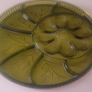 Vintage Green Glass Serving Platter